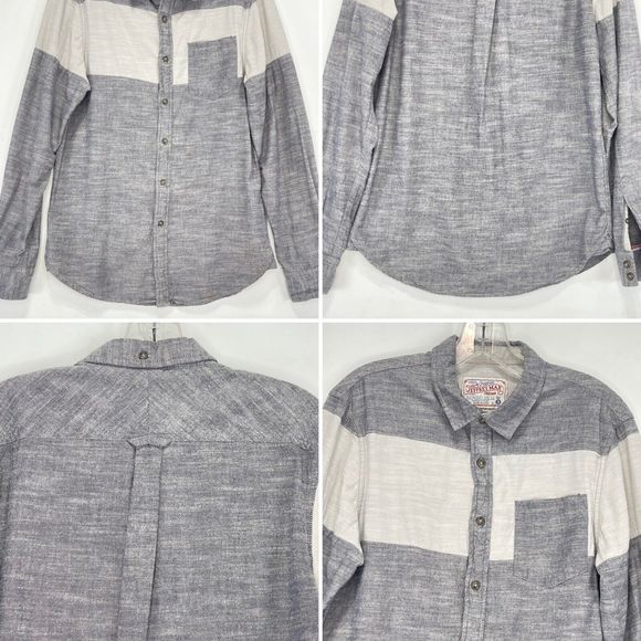 Mens Shirt Small Cotton Gray Color Block Button Up Long Sleeve Jeffrey Max - Picture 6 of 16